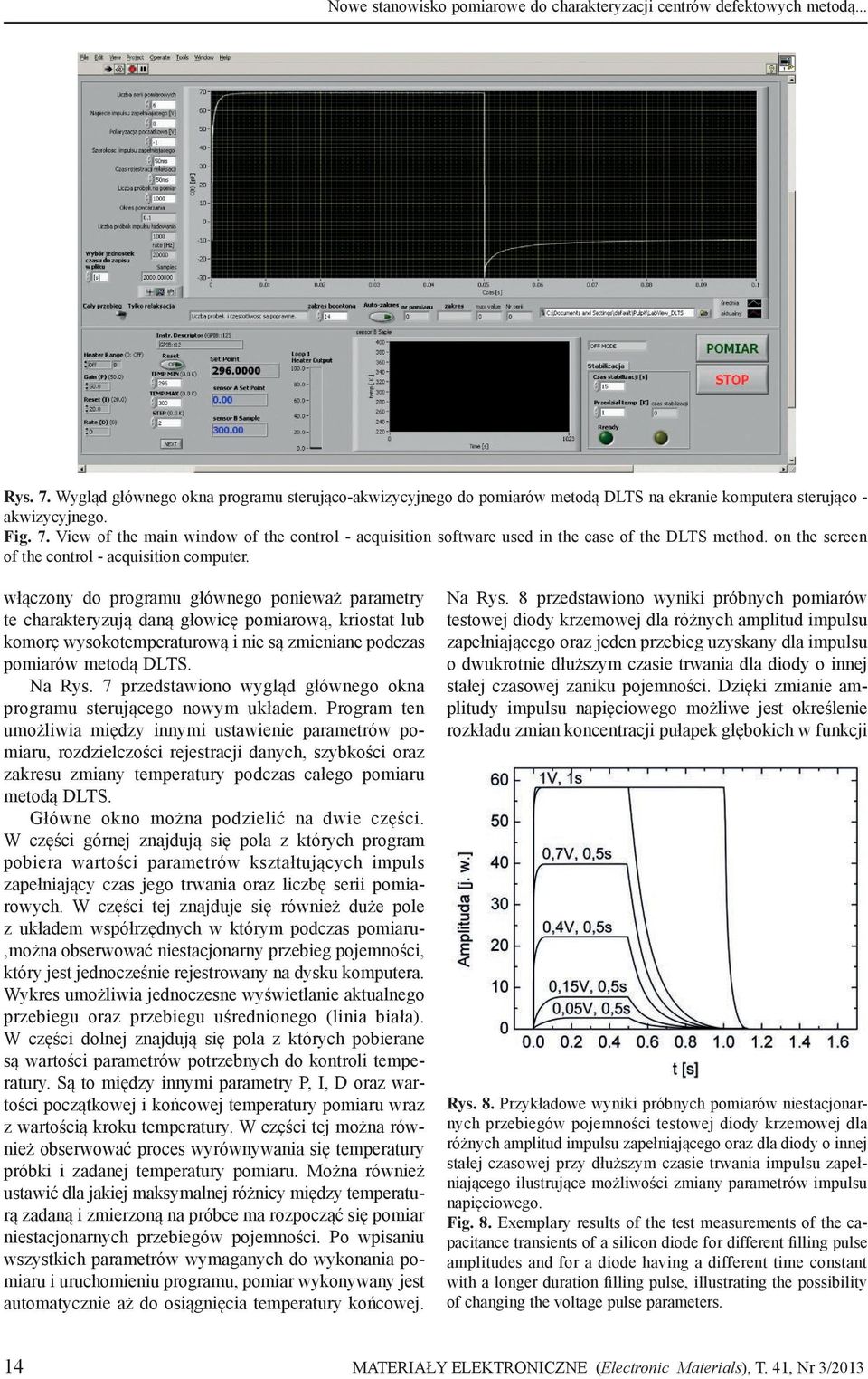 View of the main window of the control - acquisition software used in the case of the DLTS method. on the screen of the control - acquisition computer.