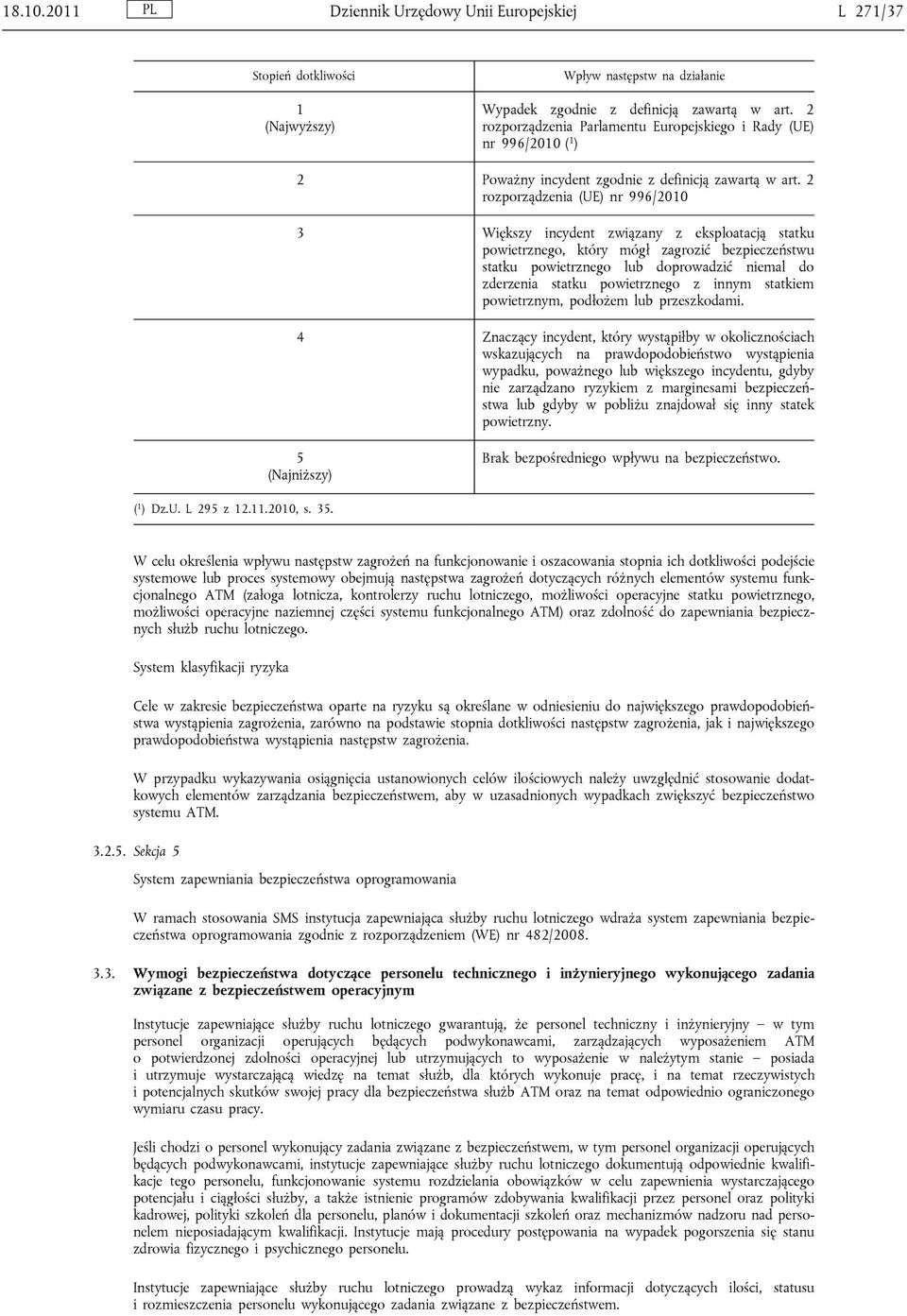 2 rozporządzenia (UE) nr 996/2010 3 Większy incydent związany z eksploatacją statku powietrznego, który mógł zagrozić bezpieczeństwu statku powietrznego lub doprowadzić niemal do zderzenia statku