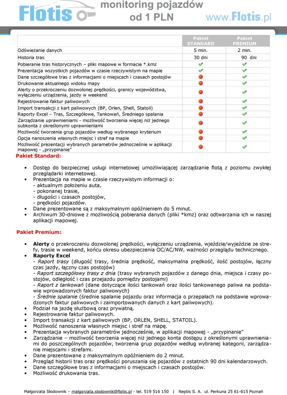 dozwolonej prędkości, granicy województwa, wyłączeniu urządzenia, jazdy w weekend Rejestrowanie faktur paliwowych Import transakcji z kart paliwowych (BP, Orlen, Shell, Statoil) Raporty Excel Tras,