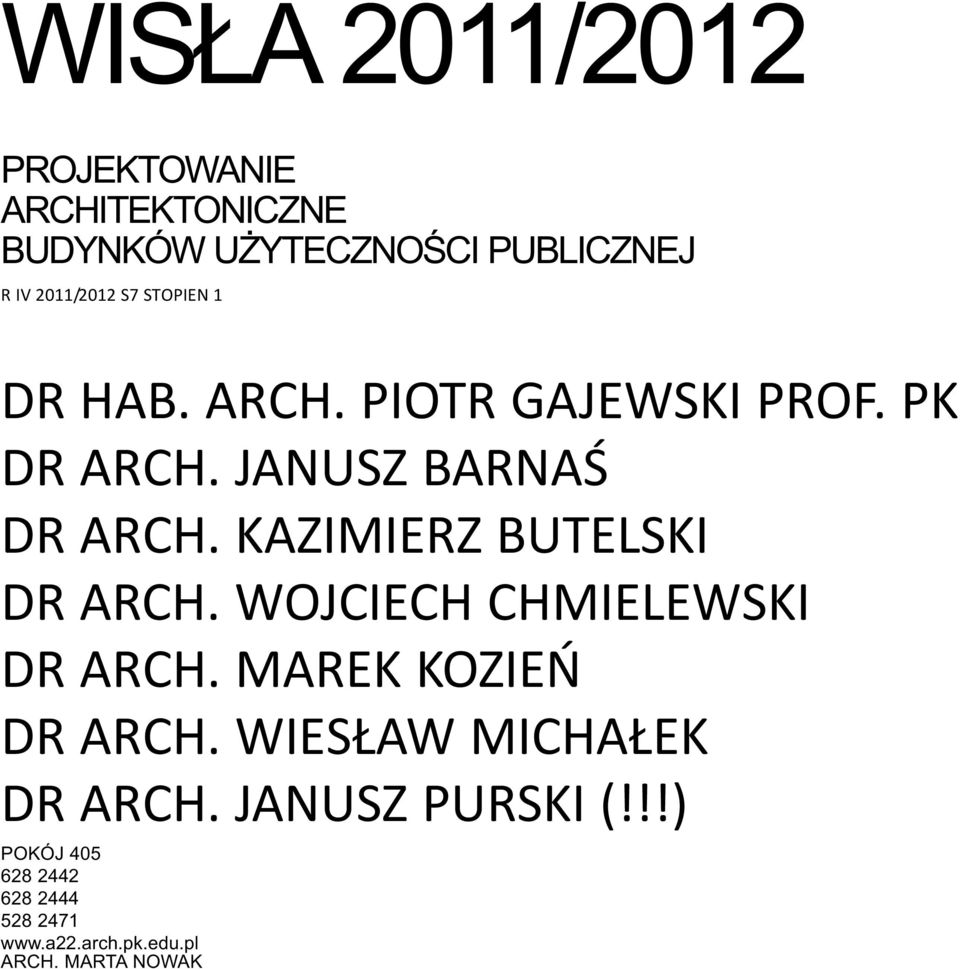 KAZIMIERZ BUTELSKI DR ARCH. WOJCIECH CHMIELEWSKI DR ARCH. MAREK KOZIEŃ DR ARCH.