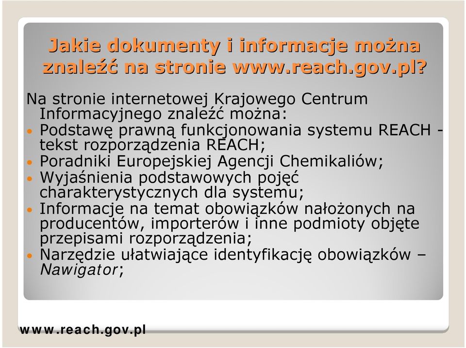 tekst rozporządzenia REACH; Poradniki Europejskiej Agencji Chemikaliów; Wyjaśnienia podstawowych pojęć