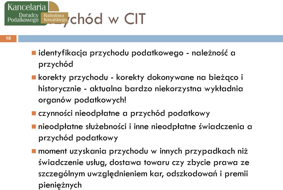 czynności nieodpłatne a przychód podatkowy nieodpłatne służebności i inne nieodpłatne świadczenia a przychód podatkowy