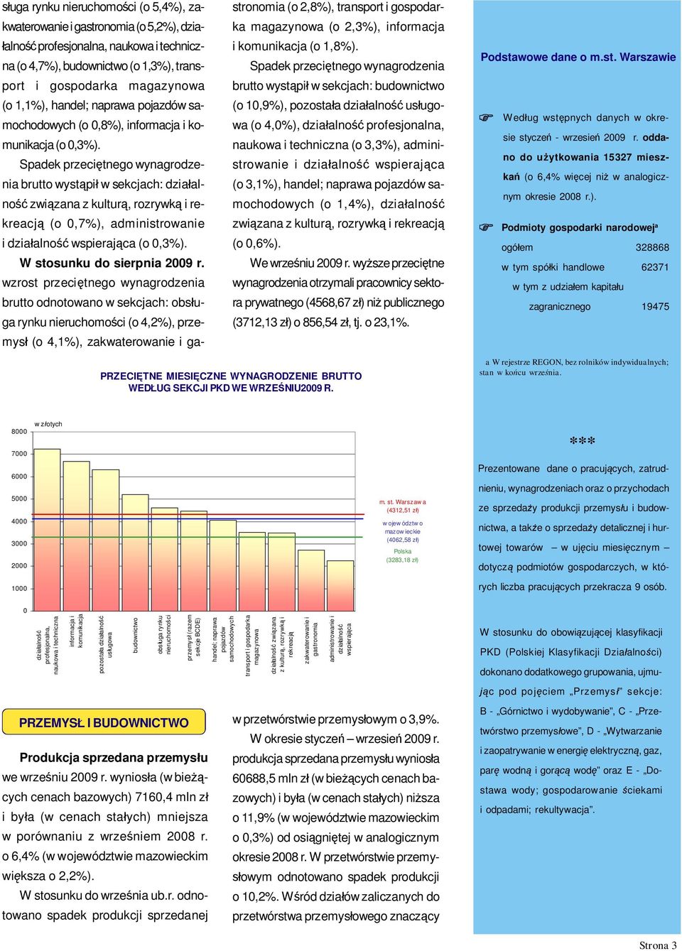 Spadek przeci tnego wynagrodzenia brutto wyst pi w sekcjach: dzia alno zwi zana z kultur, rozrywk i rekreacj (o 0,7%), administrowanie i dzia alno wspieraj ca (o 0,3%). W stosunku do sierpnia 2009 r.