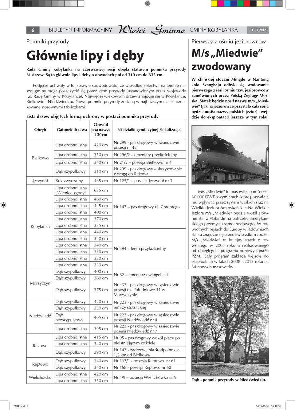 Podjęcie uchwały w tej sprawie spowodowało, że wszystkie sołectwa na terenie naszej gminy mogą poszczycić się pomnikiem przyrody (ustanowionym przez wojewodę lub Radę Gminy w Kobylance).