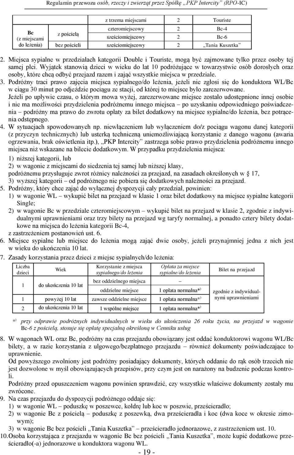 Wyjątek stanowią dzieci w wieku do lat 10 podróżujące w towarzystwie osób dorosłych oraz osoby, które chcą odbyć przejazd razem i zająć wszystkie miejsca w przedziale. 3.