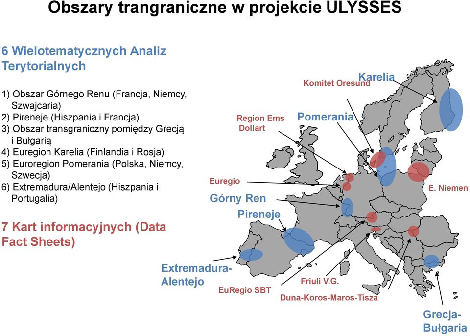 Pomerania (Polska, Niemcy, Szwecja) 6) Extremadura/Alentejo (Hiszpania i Portugalia) 7 Kart informacyjnych (Data Fact Sheets) Euregio Region Ems