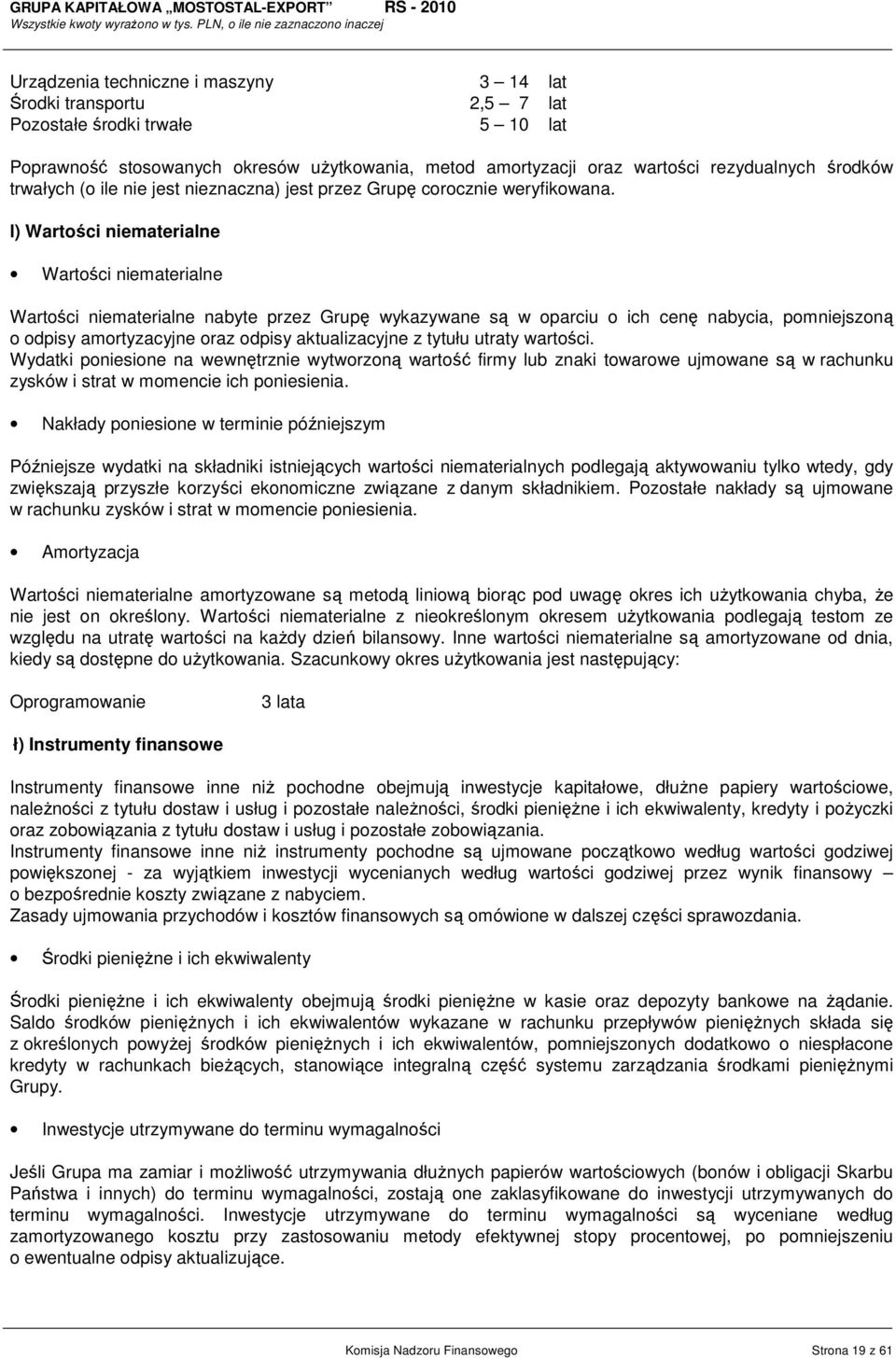 l) Wartości niematerialne Wartości niematerialne Wartości niematerialne nabyte przez Grupę wykazywane są w oparciu o ich cenę nabycia, pomniejszoną o odpisy amortyzacyjne oraz odpisy aktualizacyjne z