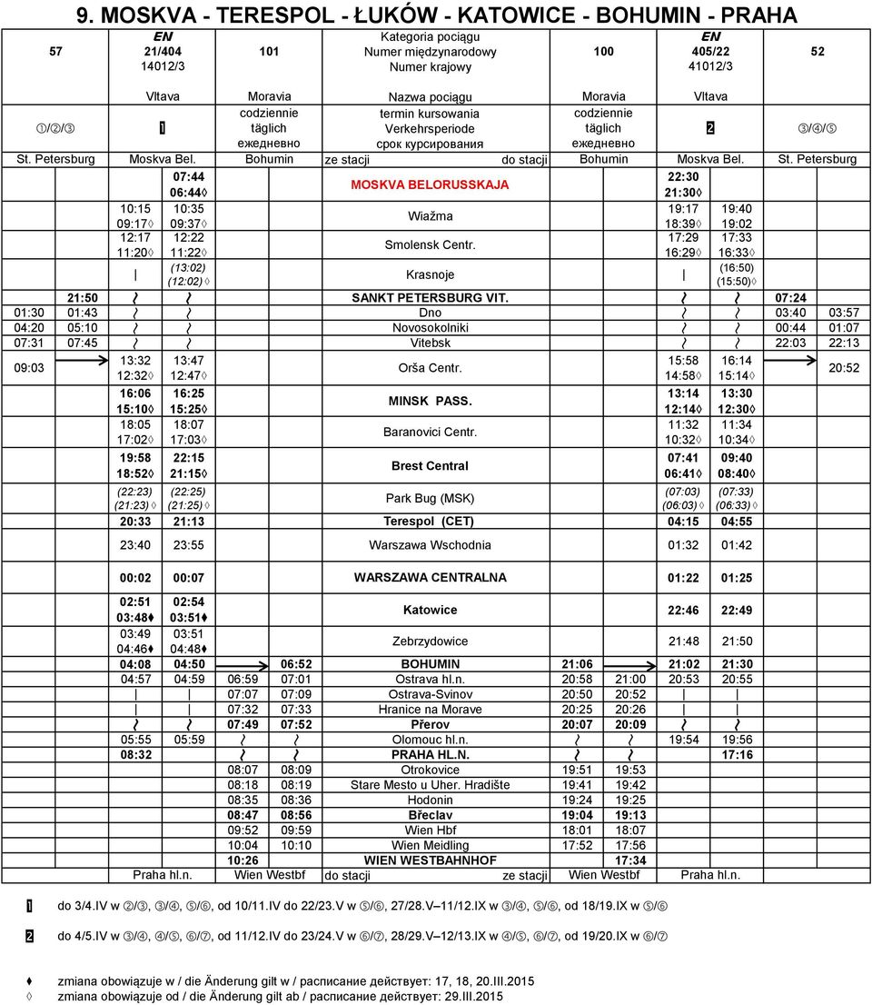 Petersurg 07:44 22:30 MOSKVA BELORUSSKAA 06:44\ 21:30\ 10:15 10:35 19:17 19:40 Wiažma 09:17\ 09:37\ 18:39\ 19:02 12:17 12:22 17:29 17:33 Smolensk Centr.