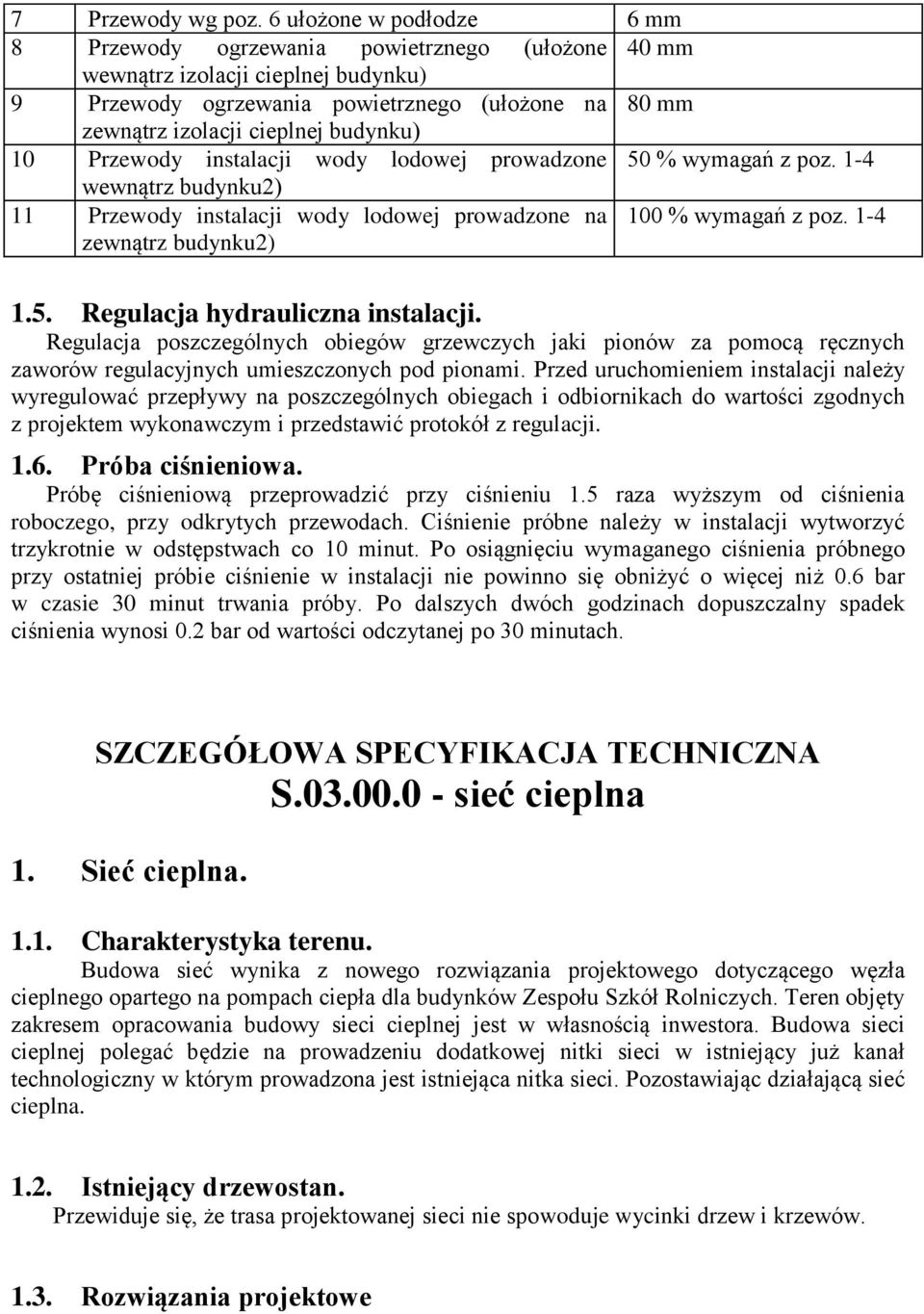 budynku) 10 Przewody instalacji wody lodowej prowadzone 50 % wymagań z poz. 1-4 wewnątrz budynku2) 11 Przewody instalacji wody lodowej prowadzone na zewnątrz budynku2) 100 % wymagań z poz. 1-4 1.5. Regulacja hydrauliczna instalacji.