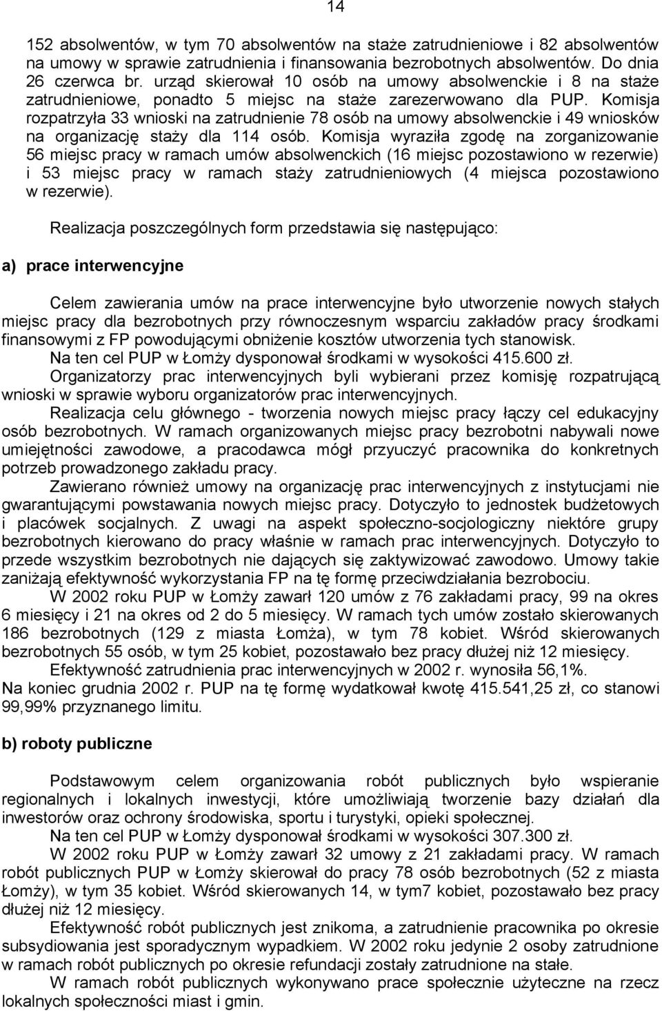 Komisja rozpatrzyła 33 wnioski na zatrudnienie 78 osób na umowy absolwenckie i 49 wniosków na organizację staży dla 114 osób.