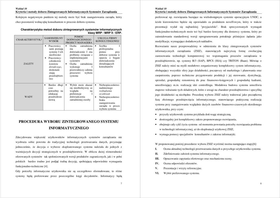 CHARAKTERYSTYKA SAMODZIELNY WYBÓR ZALETY WADY Pracownicy sami poznają systemy I ich możliwości Pracownicyczłonkowie komitetu doradczego, doskonale znają przedsiębiors two Bardzo długi czas potrzebny