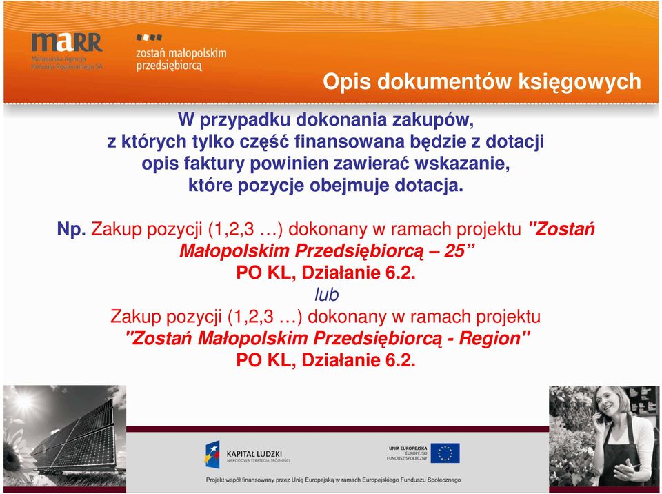 Zakup pozycji (1,2,3 ) dokonany w ramach projektu "Zostań Małopolskim Przedsiębiorcą 25 PO KL, Działanie