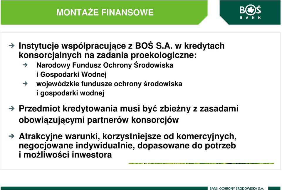 SOWE Instytucje współpracujące z BOŚ S.A.