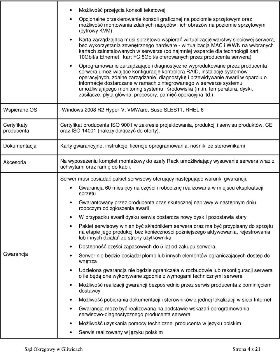 (co najmniej wsparcie dla technologii kart 10Gbit/s Ethernet i kart FC 8Gbit/s oferowanych przez producenta serwera) Oprogramowanie zarządzające i diagnostyczne wyprodukowane przez producenta serwera