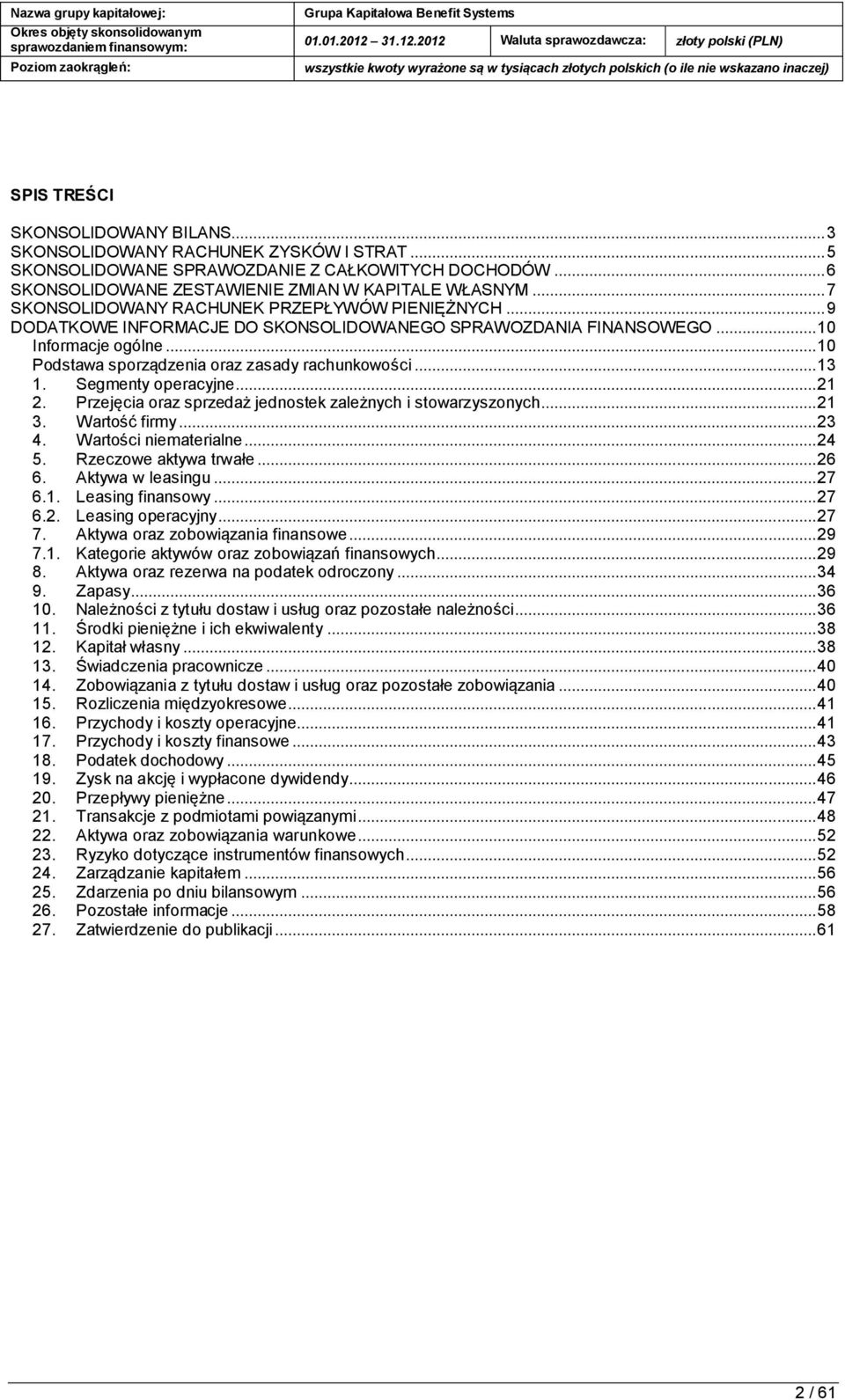 .. 13 1. Segmenty operacyjne... 21 2. Przejęcia oraz sprzedaż jednostek zależnych i stowarzyszonych... 21 3. Wartość firmy... 23 4. Wartości niematerialne... 24 5. Rzeczowe aktywa trwałe... 26 6.