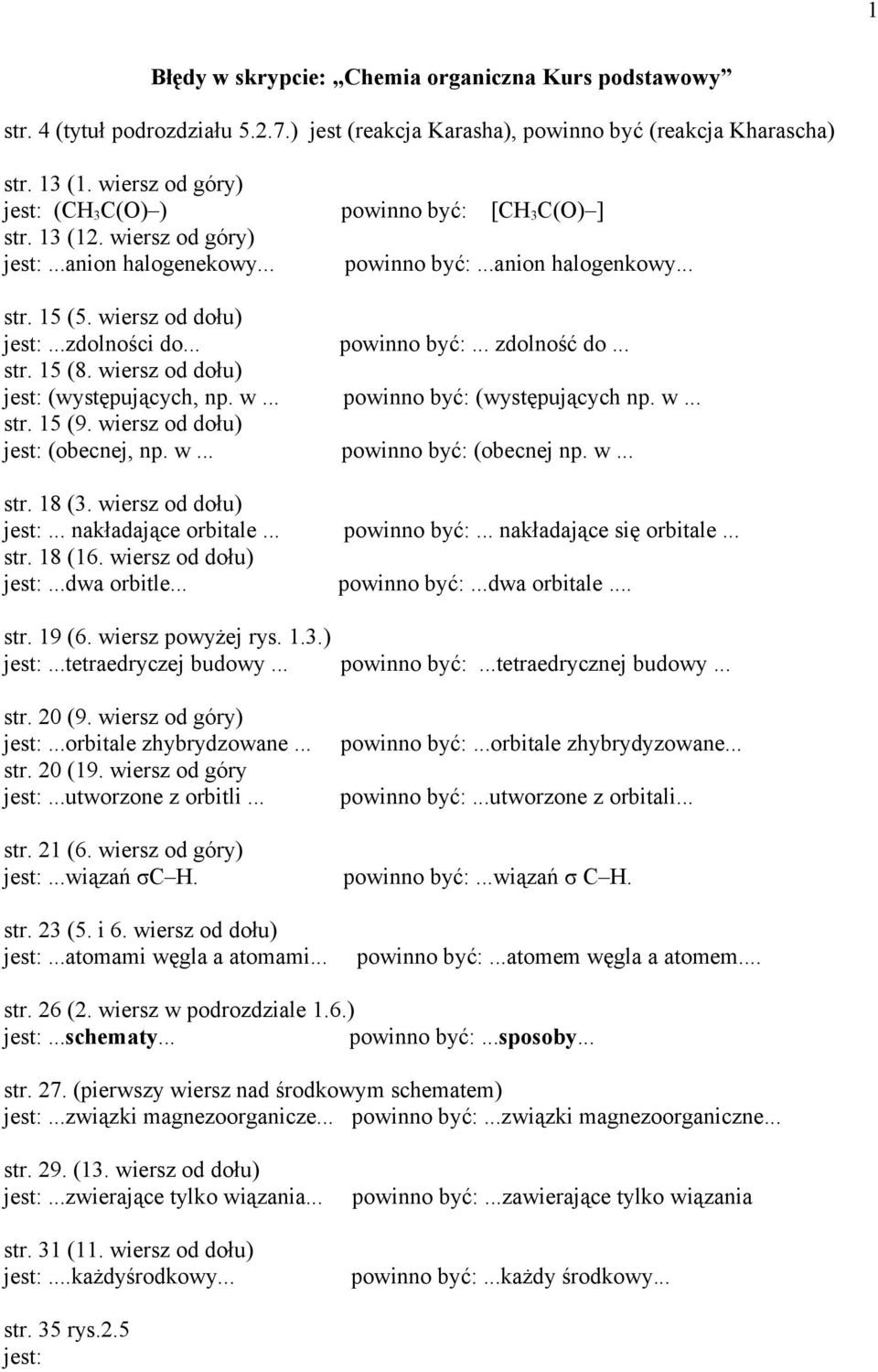 w... str. 15 (9. wiersz od dołu) (obecnej, np. w... (obecnej np. w... str. 18 (3. wiersz od dołu)... nakładające orbitale...... nakładające się orbitale... str. 18 (16. wiersz od dołu)...dwa orbitle.