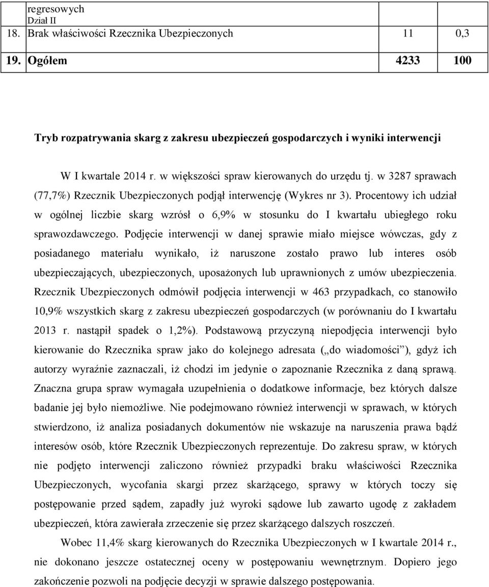 Procentowy ich udział w ogólnej liczbie skarg wzrósł o 6,9% w stosunku do I kwartału ubiegłego roku sprawozdawczego.