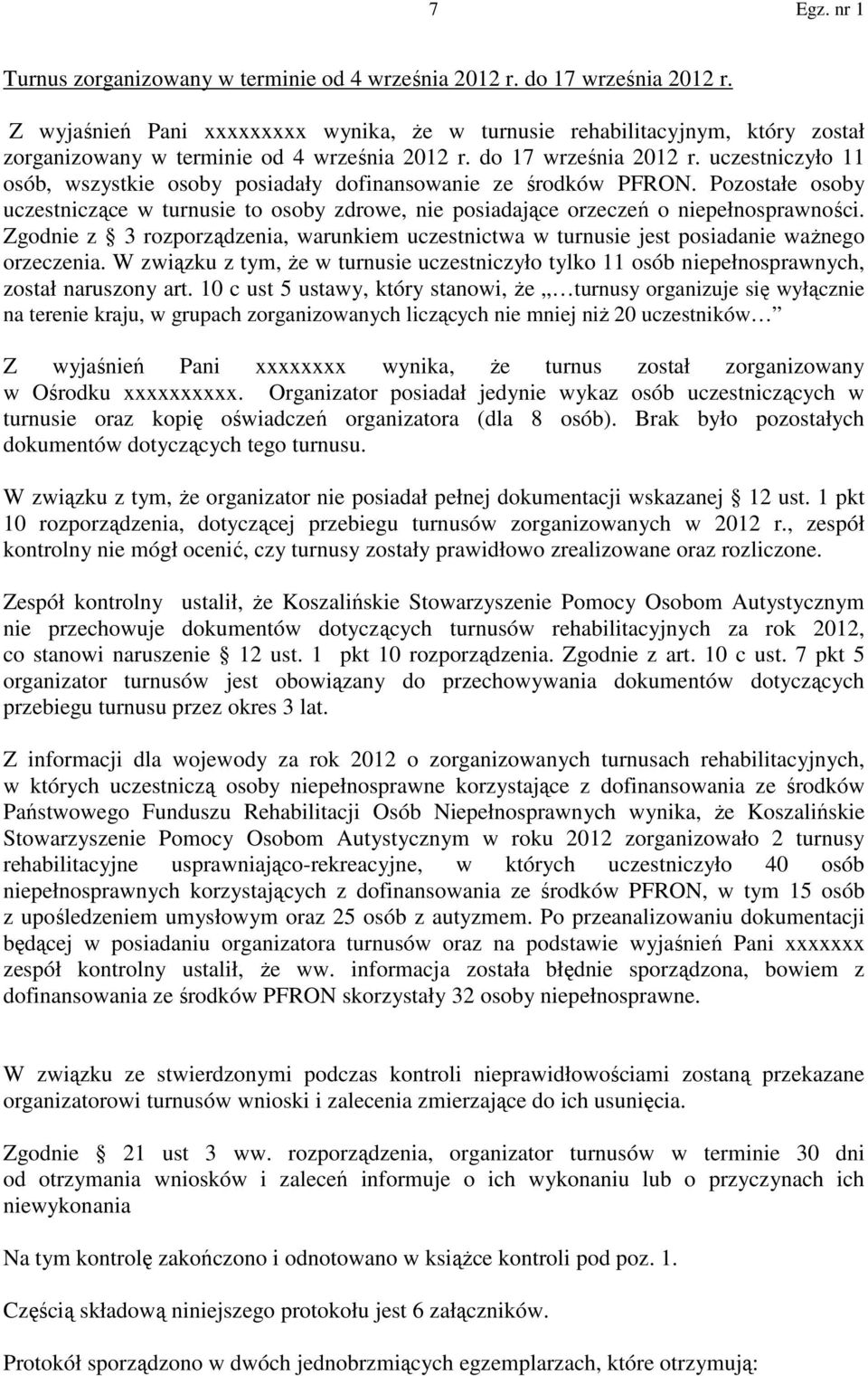 uczestniczyło 11 osób, wszystkie osoby posiadały dofinansowanie ze środków PFRON. Pozostałe osoby uczestniczące w turnusie to osoby zdrowe, nie posiadające orzeczeń o niepełnosprawności.