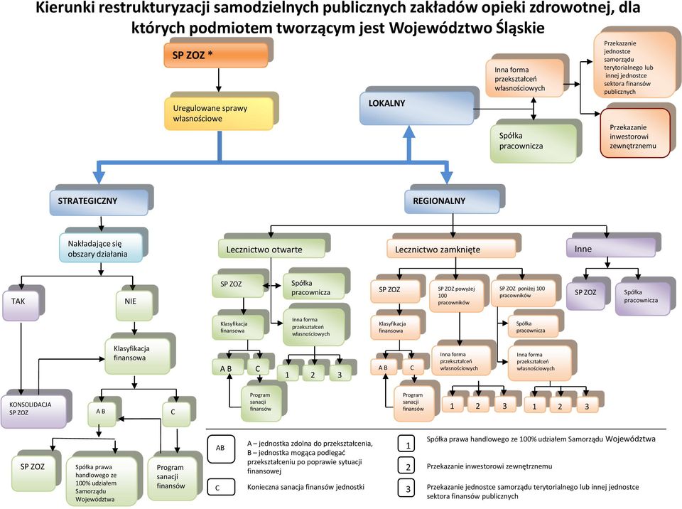 REGIONALNY Nakładające się obszary działania Lecznictwo otwarte Lecznictwo zamknięte Inne TAK NIE SP ZOZ Spółka pracownicza SP ZOZ SP ZOZ powyżej 100 pracowników SP ZOZ poniżej 100 pracowników SP ZOZ