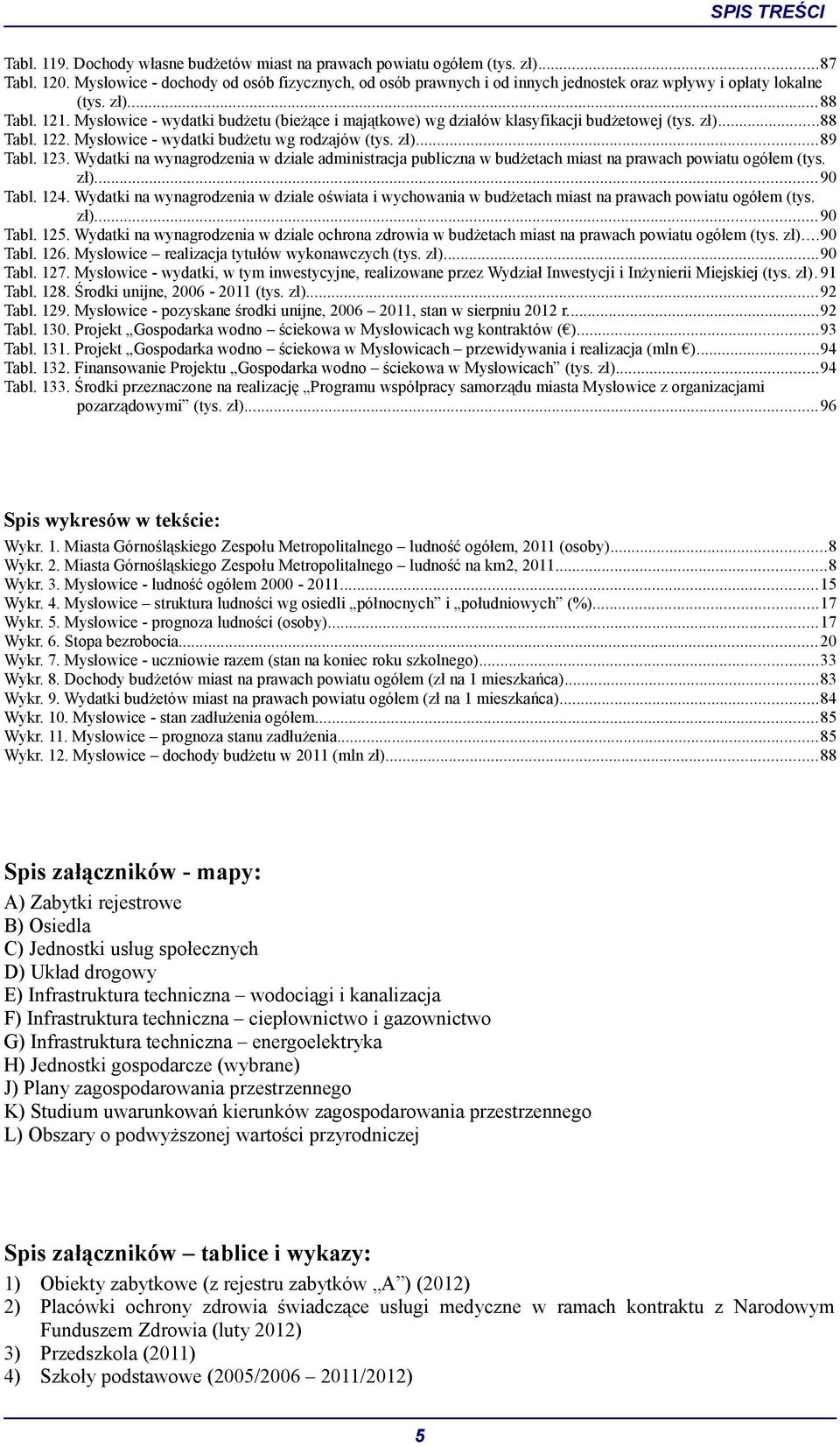 Mysłowice - wydatki budżetu (bieżące i majątkowe) wg działów klasyfikacji budżetowej (tys. zł)...88 Tabl. 122. Mysłowice - wydatki budżetu wg rodzajów (tys. zł)...89 Tabl. 123.