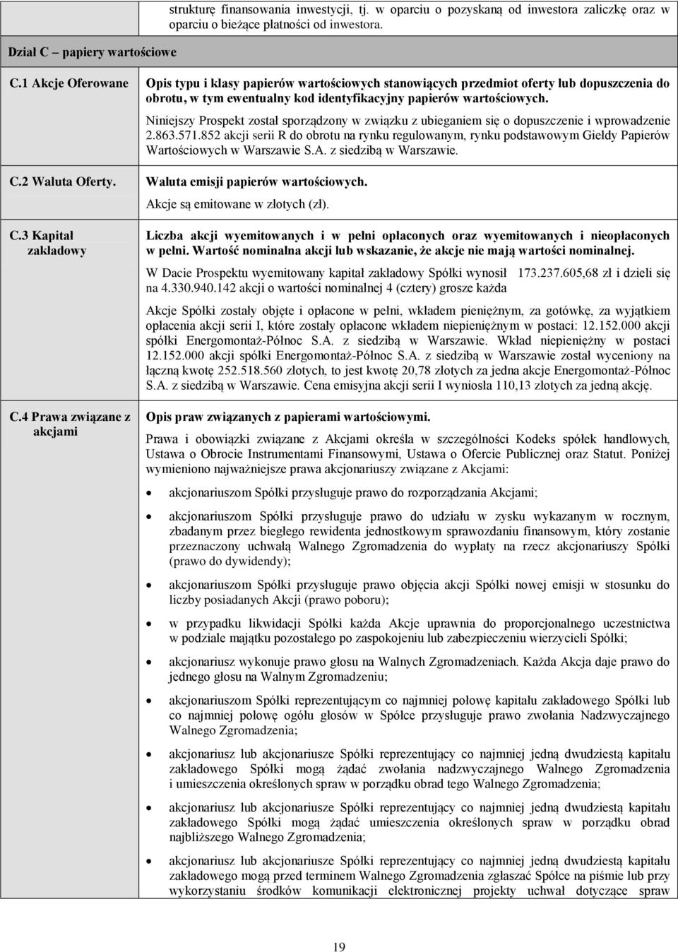 852 akcji serii R do obrotu na rynku regulowanym, rynku podstawowym Giełdy Papierów Wartościowych w Warszawie S.A. z siedzibą w Warszawie. C.2 Waluta Oferty. Waluta emisji papierów wartościowych.