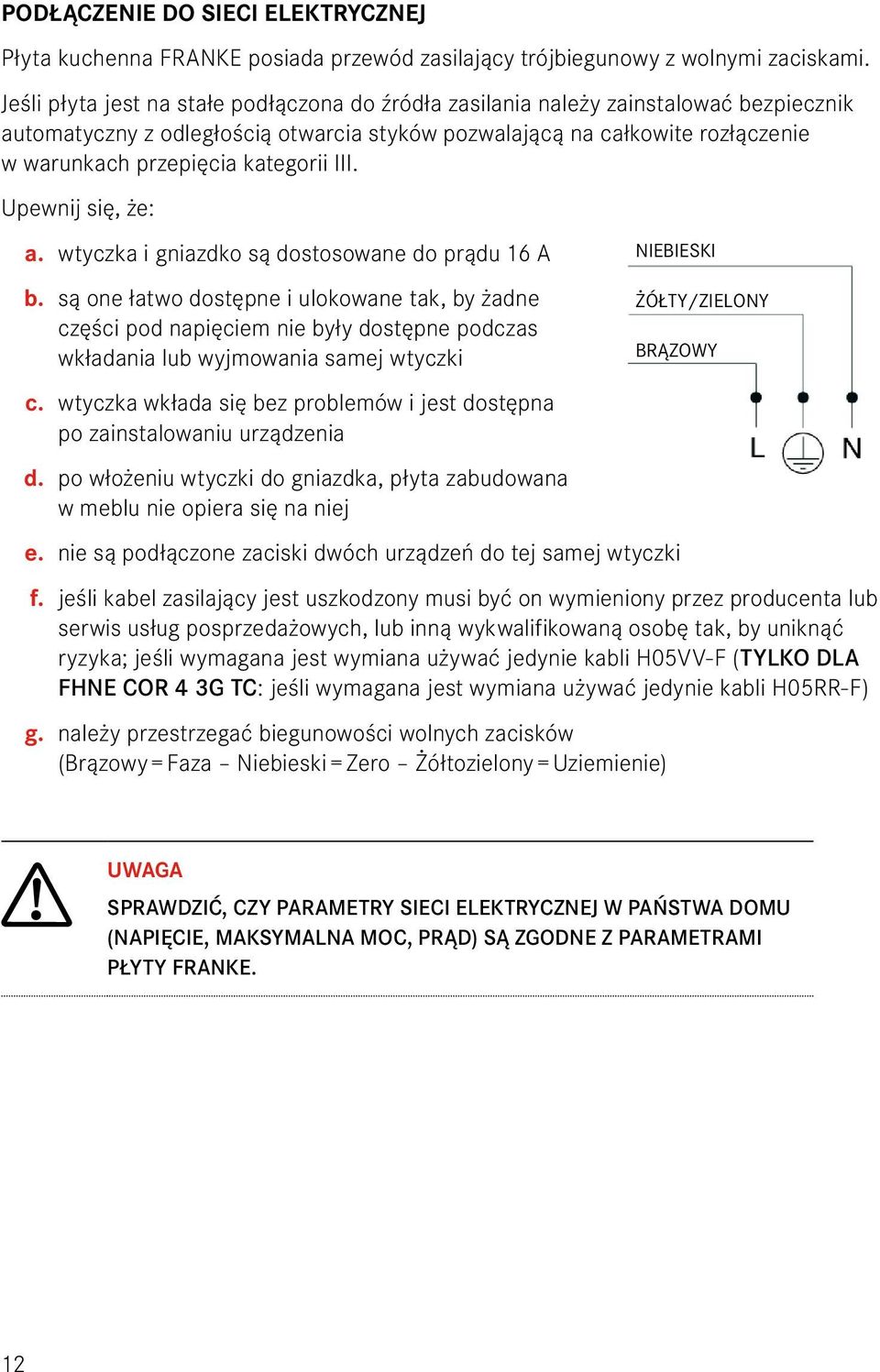 kategorii III. Upewnij się, że: a. wtyczka i gniazdko są dostosowane do prądu 16 A b.