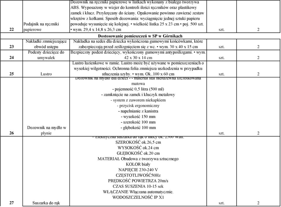 Sposób dozowania: wyciągnięcie jednej sztuki papieru powoduje wysunięcie się kolejnej. wielkość listka 25 x 23 cm poj. 500 szt. wym.