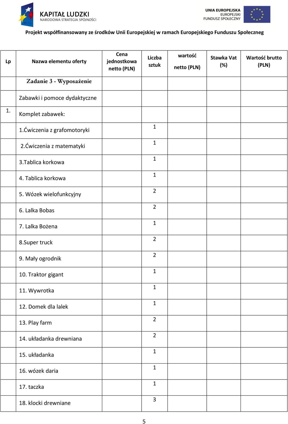 Lalka Bobas 7. Lalka Bożena 8.Super truck 9. Mały ogrodnik 0. Traktor gigant. Wywrotka.