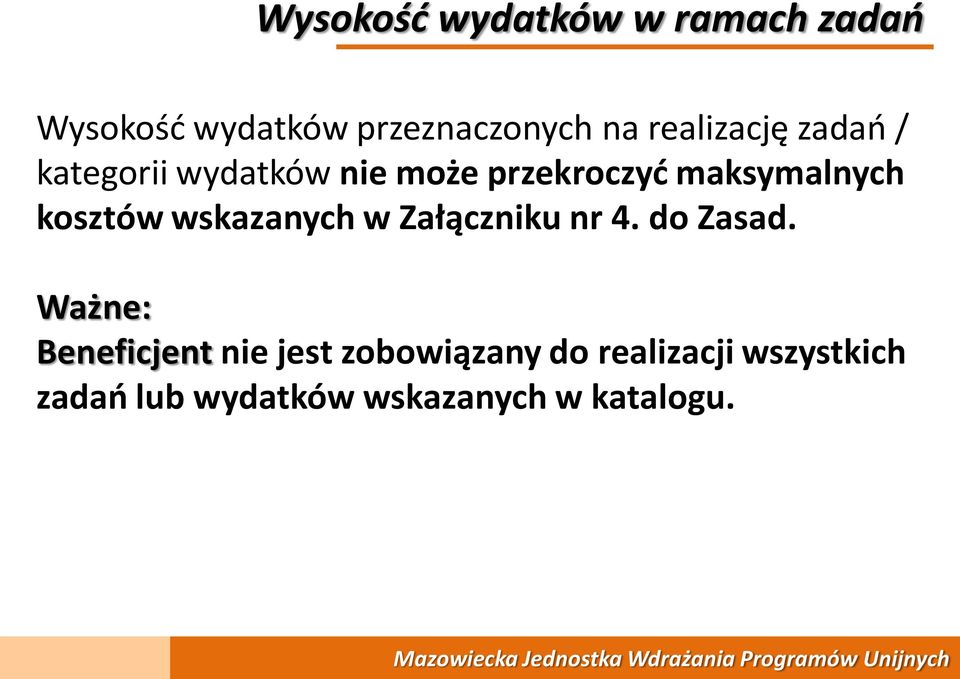 kosztów wskazanych w Załączniku nr 4. do Zasad.