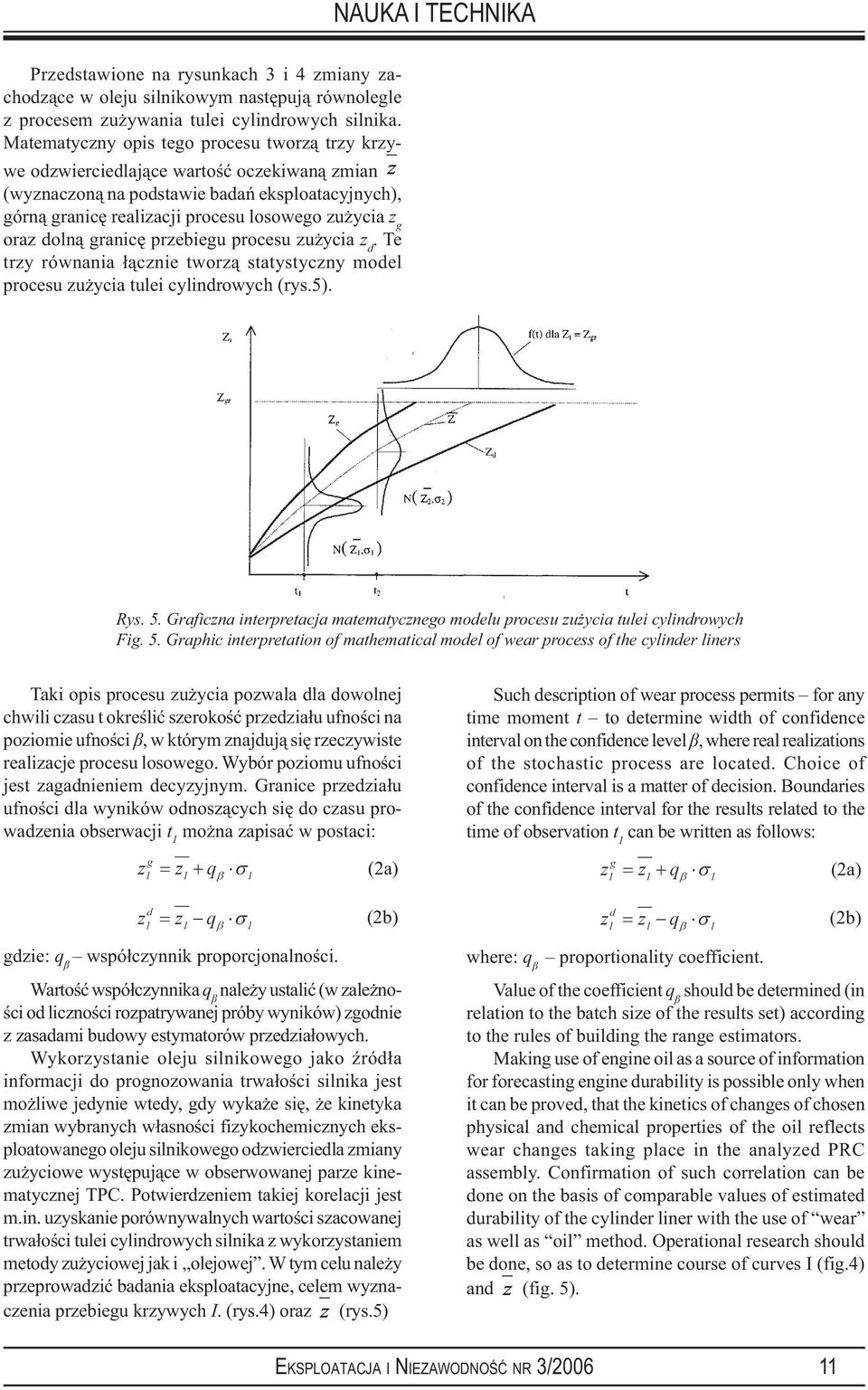 oraz dolną granicę przebiegu procesu zużycia z d. Te trzy równania łącznie tworzą statystyczny model procesu zużycia tulei cylindrowych (rys.5). Rys. 5.