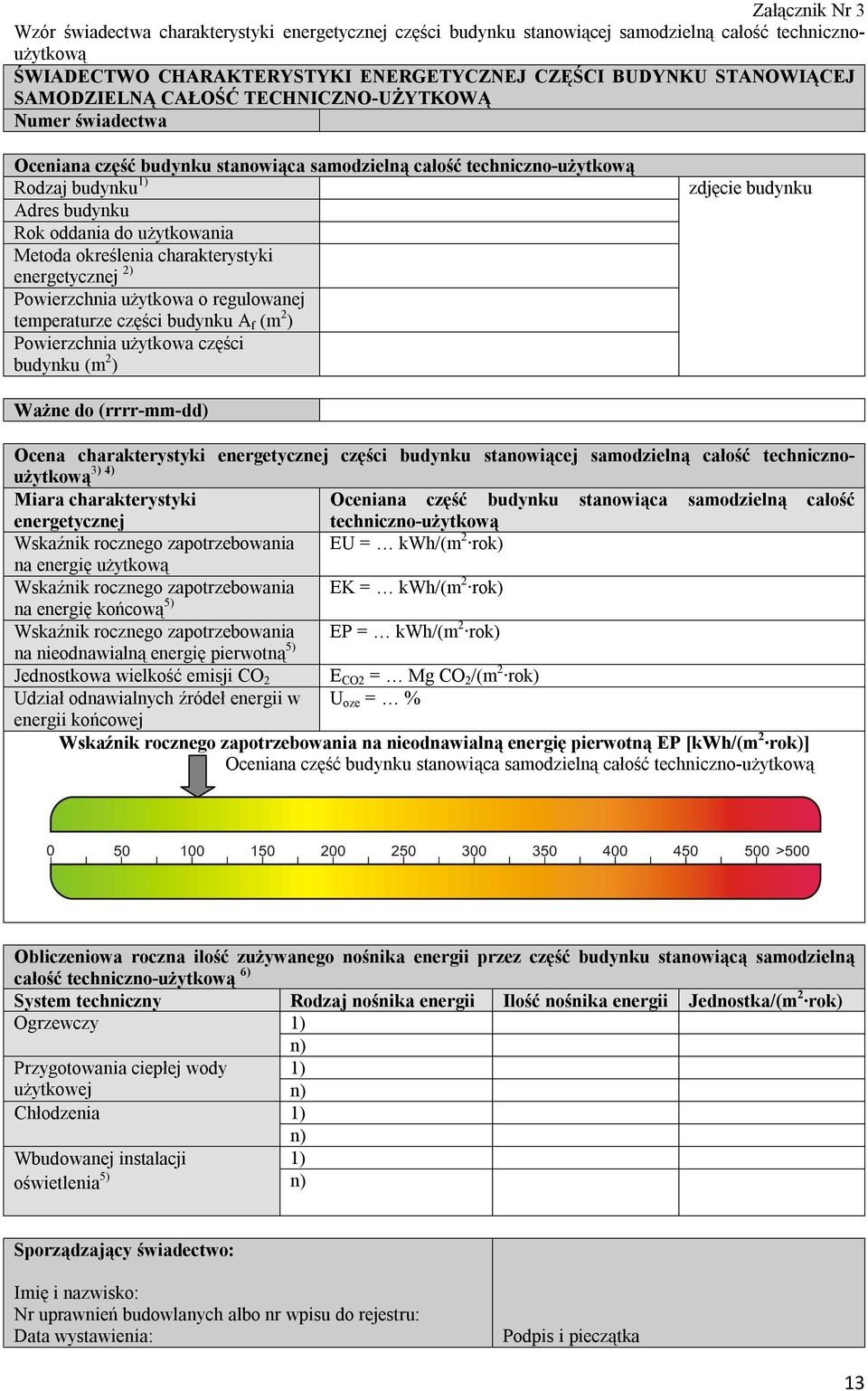 eergetyczej 2) Powierzchia użytkowa o regulowaej temperaturze części budyku A f (m 2 ) Powierzchia użytkowa części budyku (m 2 ) zdjęcie budyku Waże do (rrrr-mm-dd) Ocea charakterystyki eergetyczej