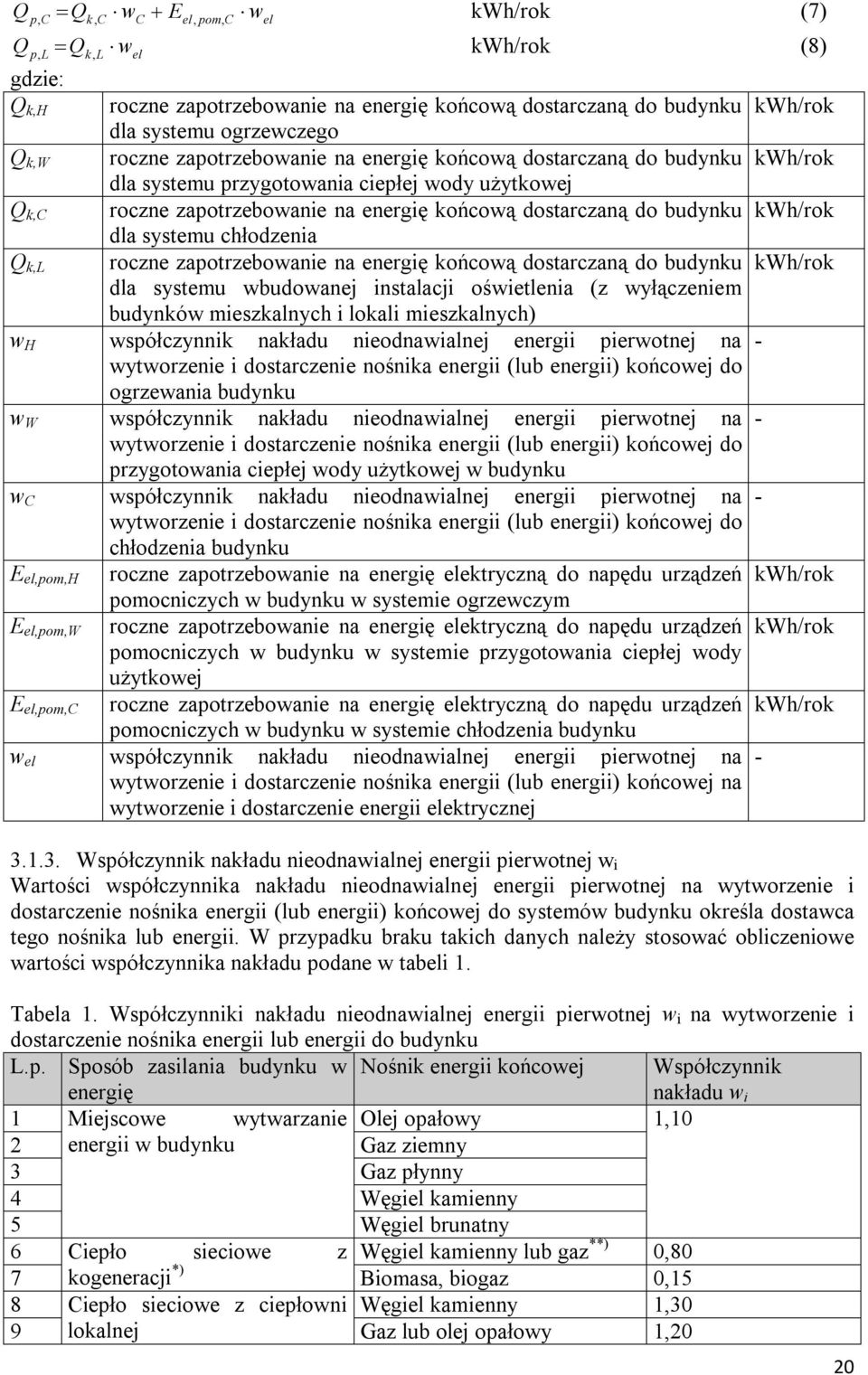 budyku dla systemu wbudowaej istalacji oświetleia (z wyłączeiem budyków mieszkalych i lokali mieszkalych) w H współczyik akładu ieodawialej eergii pierwotej a - wytworzeie i dostarczeie ośika eergii