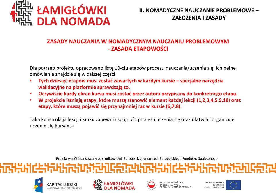 Tych dziesięć etapów musi zostać zawartych w każdym kursie specjalne narzędzia walidacyjne na plaqormie sprawdzają to.