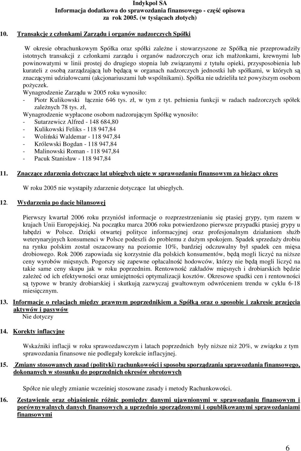 będącą w organach nadzorczych jednostki lub spółkami, w których są znaczącymi udziałowcami (akcjonariuszami lub wspólnikami). Spółka nie udzieliła teŝ powyŝszym osobom poŝyczek.