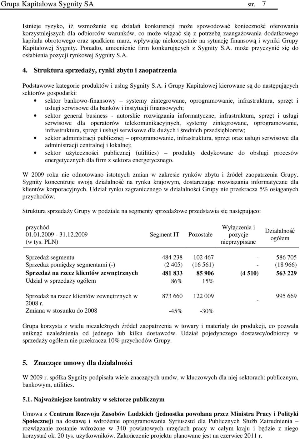 kapitału obrotowego oraz spadkiem marŝ, wpływając niekorzystnie na sytuację finansową i wyniki Grupy Kapitałowej Sygnity. Ponadto, umocnienie firm konkurujących z Sygnity S.A.