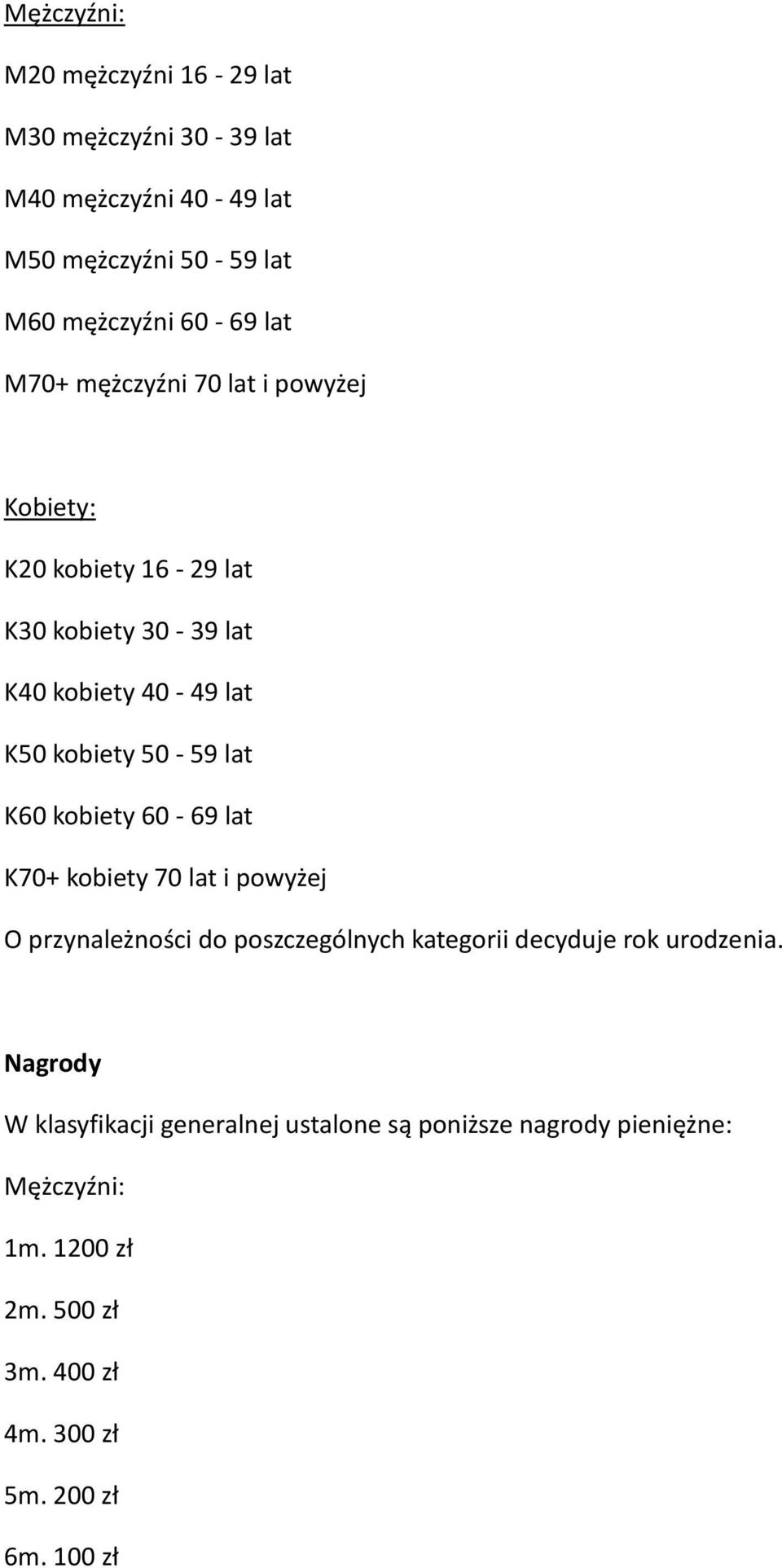 kobiety 60-69 lat K70+ kobiety 70 lat i powyżej O przynależności do poszczególnych kategorii decyduje rok urodzenia.