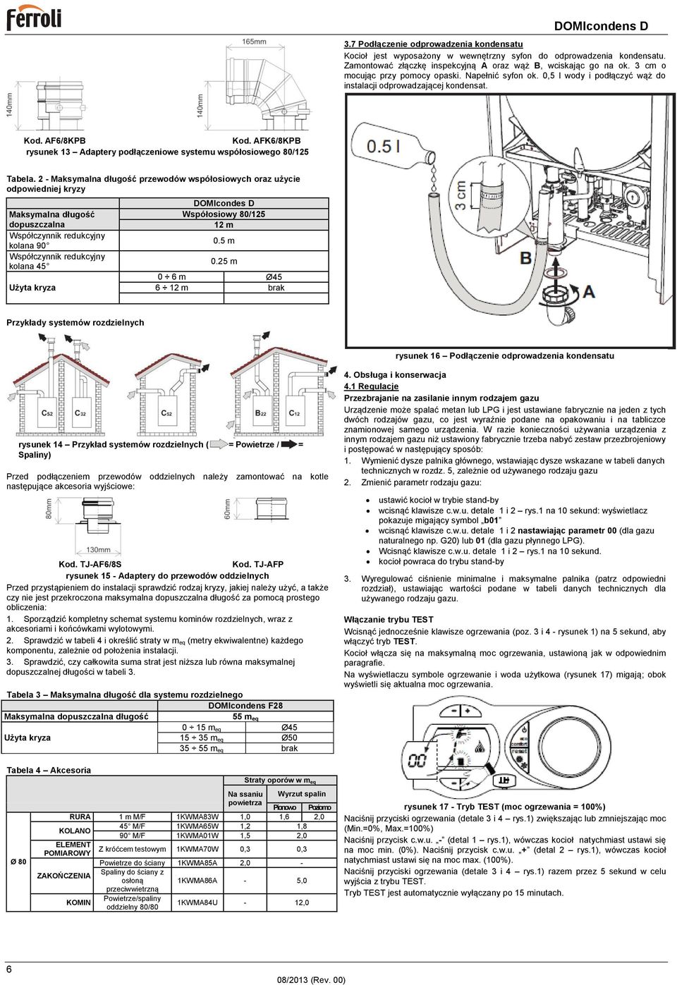 AFK6/8KPB rysunek 13 Adaptery podłączeniowe systemu współosiowego 80/125 Tabela.