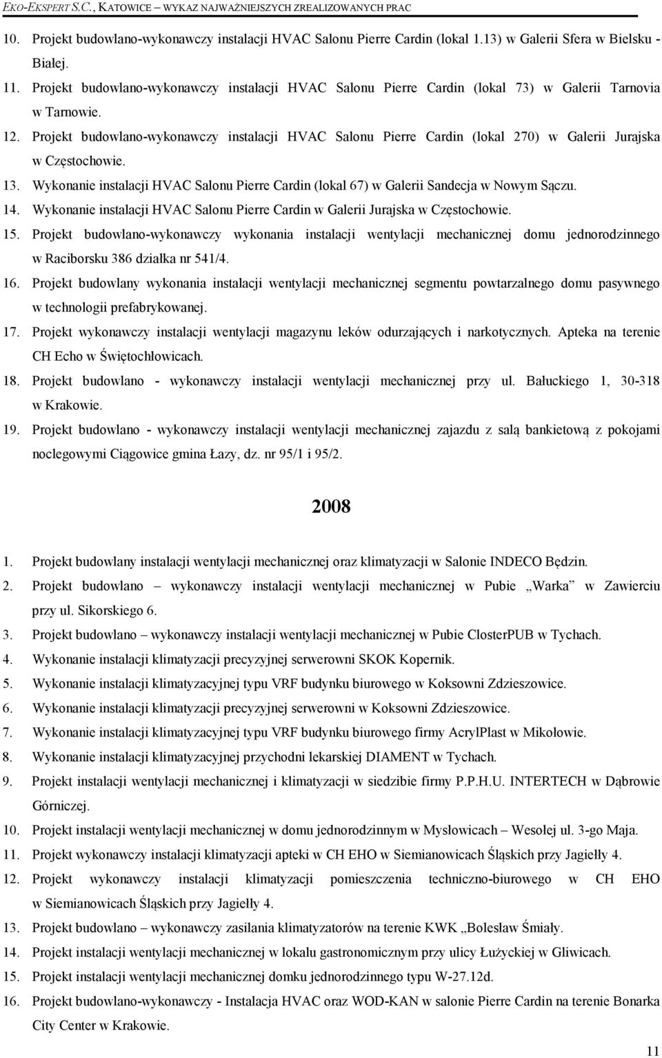 Projekt budowlano-wykonawczy instalacji HVAC Salonu Pierre Cardin (lokal 270) w Galerii Jurajska w Częstochowie. 13.