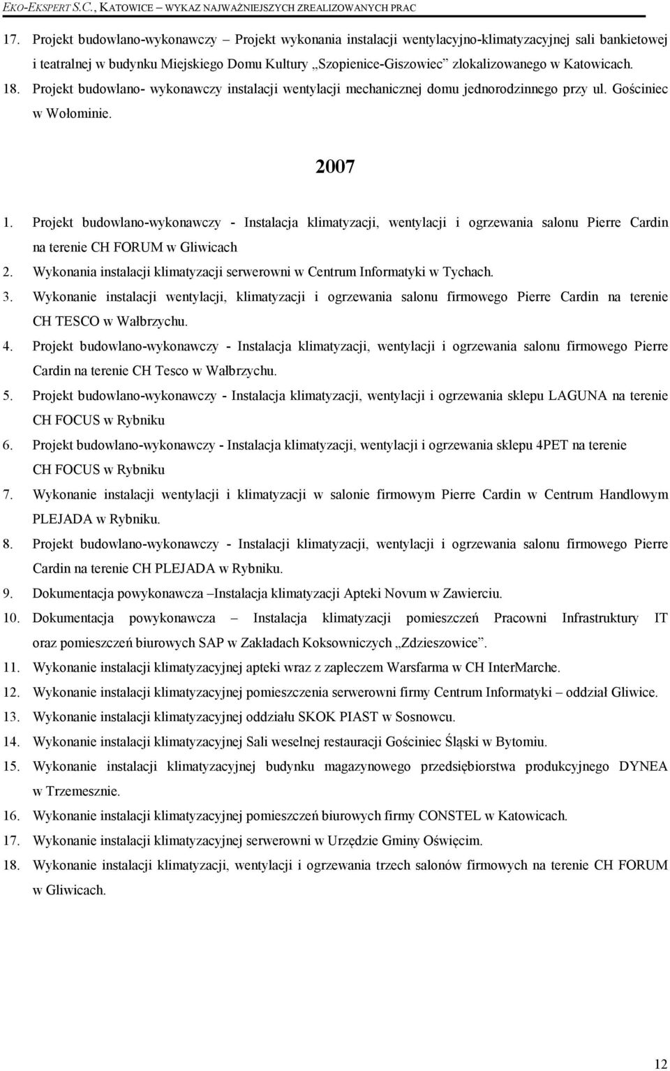 Projekt budowlano-wykonawczy - Instalacja klimatyzacji, wentylacji i ogrzewania salonu Pierre Cardin na terenie CH FORUM w Gliwicach 2.