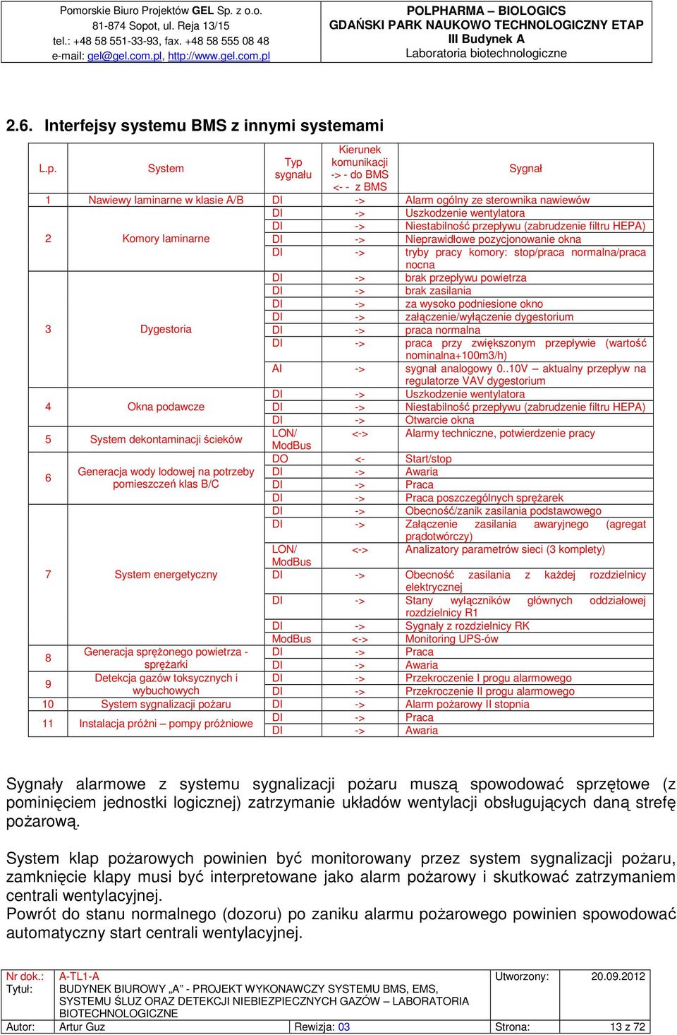 przepływu (zabrudzenie filtru HEPA) 2 Komory laminarne 3 Dygestoria 4 Okna podawcze 5 System dekontaminacji ścieków 6 Generacja wody lodowej na potrzeby pomieszczeń klas B/C 7 System energetyczny DI