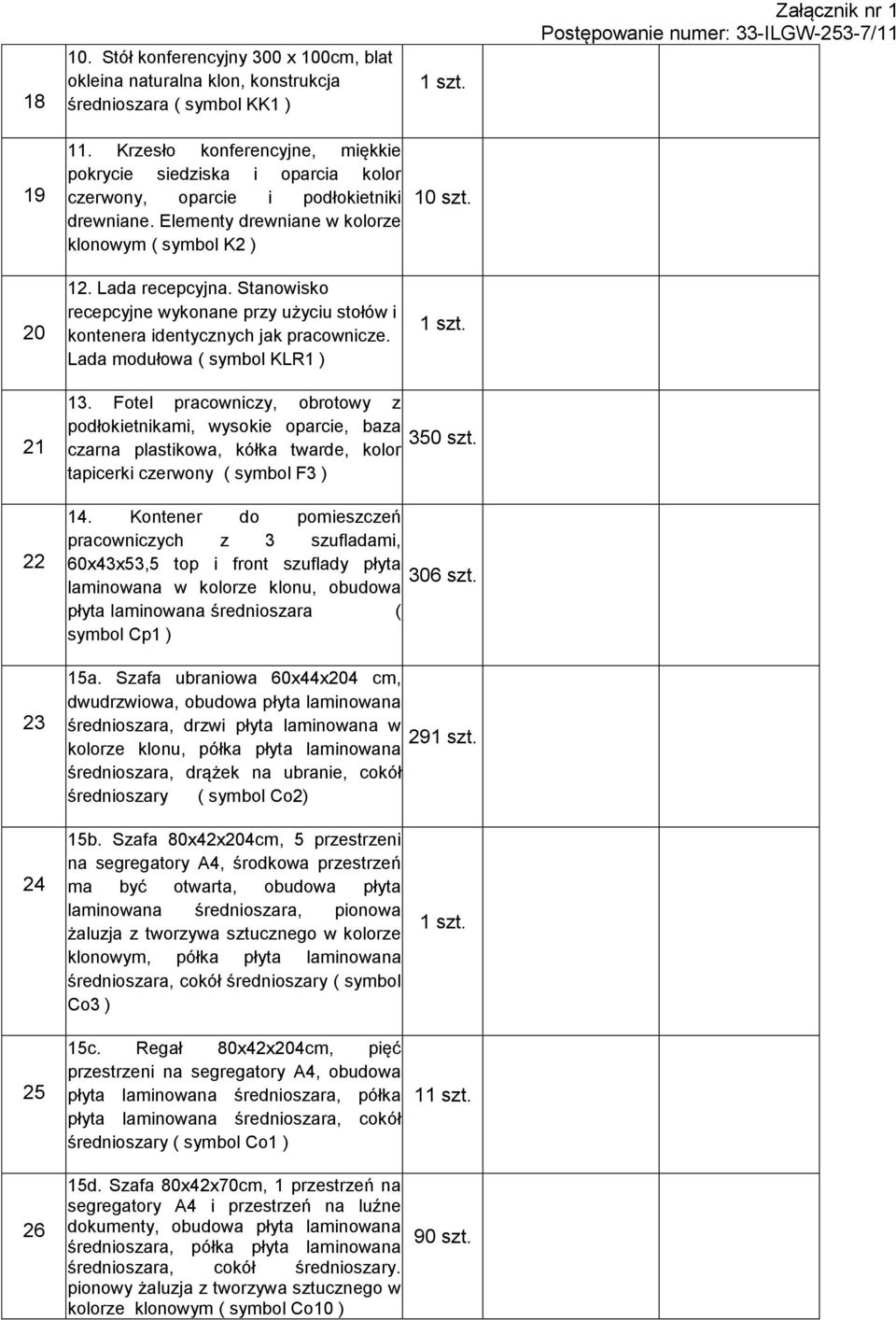 Stanowisko recepcyjne wykonane przy użyciu stołów i kontenera identycznych jak pracownicze. Lada modułowa ( symbol KLR1 ) 21 22 23 13.