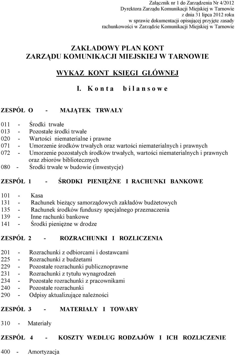 K o n t a b i l a n s o w e ZESPÓŁ O - MAJĄTEK TRWAŁY 011 - Środki trwałe 013 - Pozostałe środki trwałe 020 - Wartości niematerialne i prawne 071 - Umorzenie środków trwałych oraz wartości