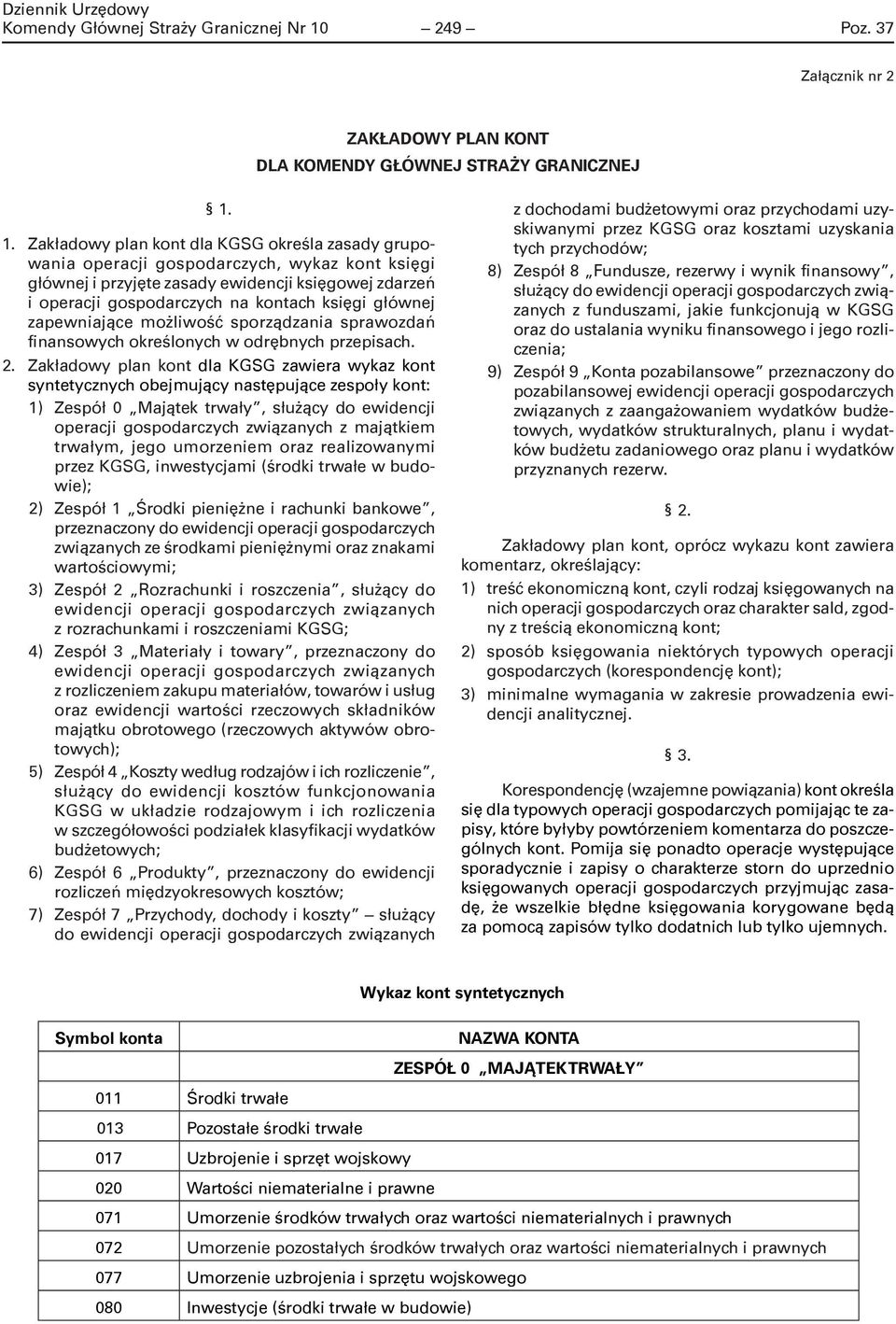 1. Zakładowy plan kont dla KGSG określa zasady grupowania operacji gospodarczych, wykaz kont księgi głównej i przyjęte zasady ewidencji księgowej zdarzeń i operacji gospodarczych na kontach księgi