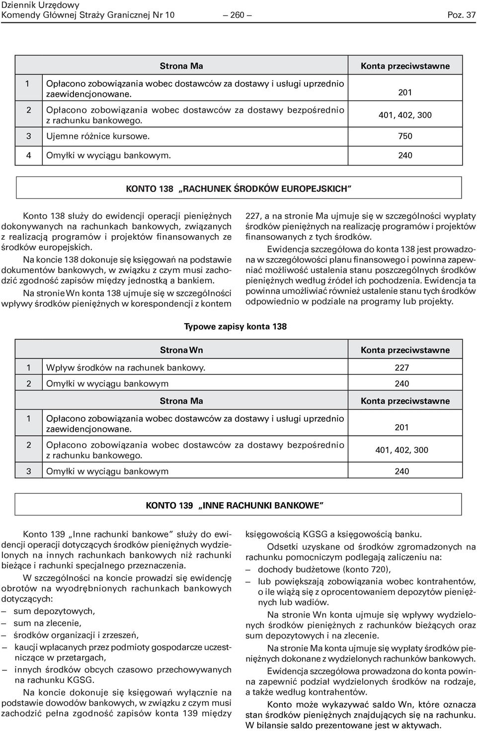 240 KONTO 138 RACHUNEK ŚRODKÓW EUROPEJSKICH Konto 138 służy do ewidencji operacji pieniężnych dokonywanych na rachunkach bankowych, związanych z realizacją programów i projektów finansowanych ze