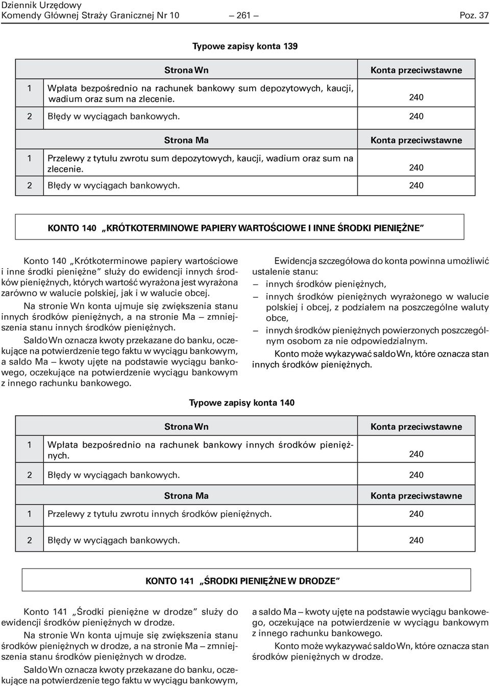 240 KONTO 140 KRÓTKOTERMINOWE PAPIERY WARTOŚCIOWE I INNE ŚRODKI PIENIĘŻNE Konto 140 Krótkoterminowe papiery wartościowe i inne środki pieniężne służy do ewidencji innych środków pieniężnych, których