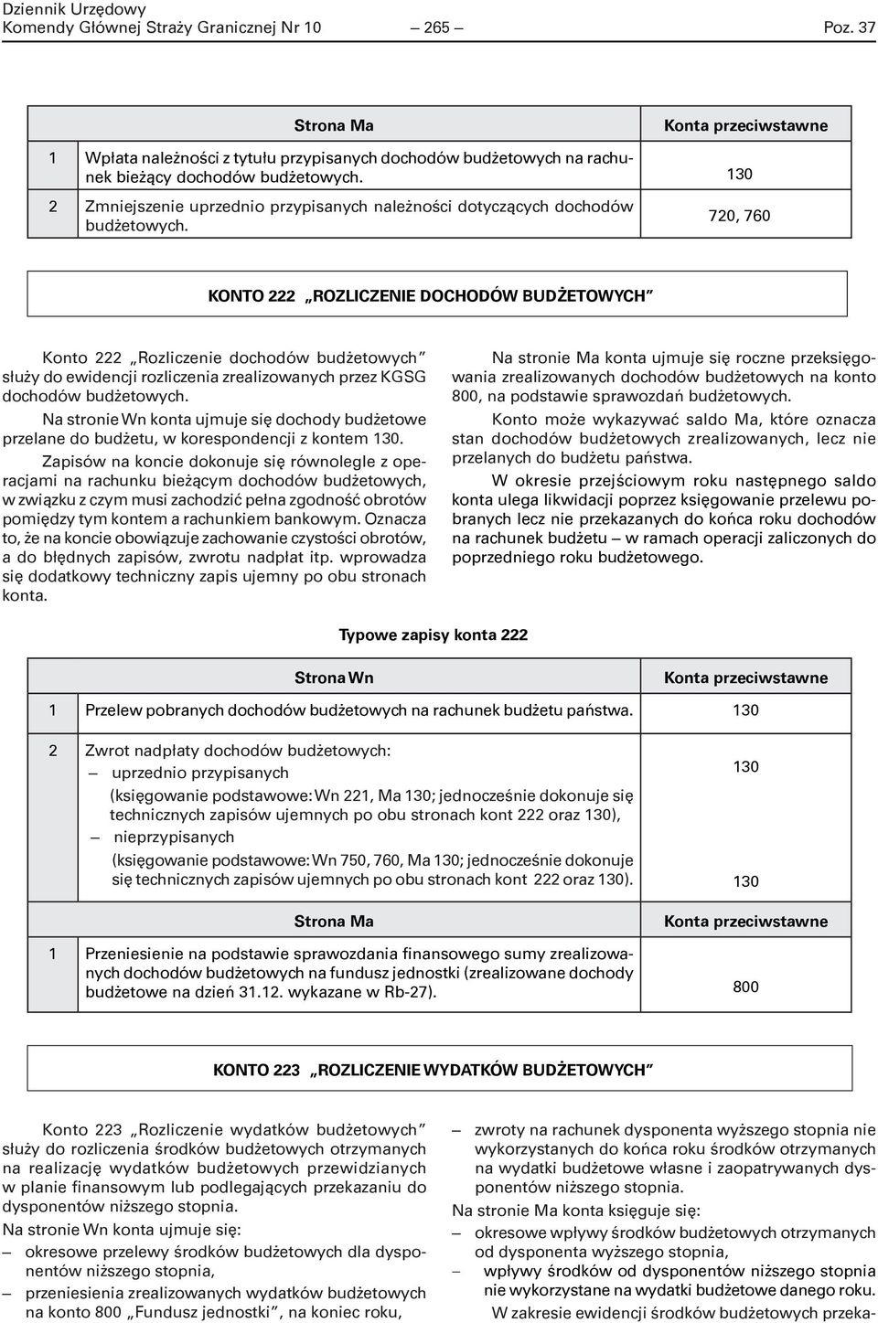 720, 760 KONTO 222 ROZLICZENIE DOCHODÓW BUDŻETOWYCH Konto 222 Rozliczenie dochodów budżetowych służy do ewidencji rozliczenia zrealizowanych przez KGSG dochodów budżetowych.