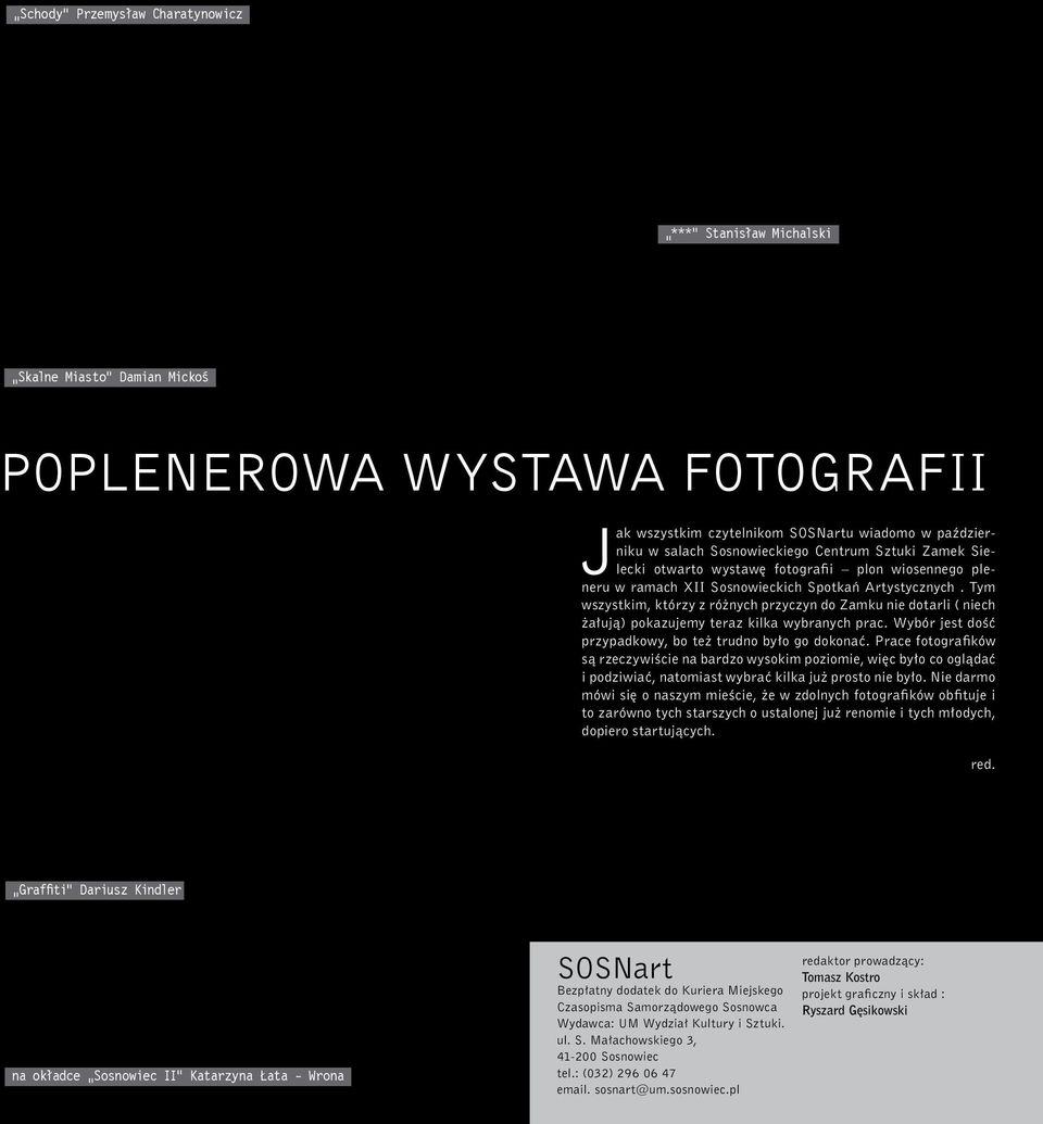 Tym wszystkim, którzy z różnych przyczyn do Zamku nie dotarli ( niech żałują) pokazujemy teraz kilka wybranych prac. Wybór jest dość przypadkowy, bo też trudno było go dokonać.