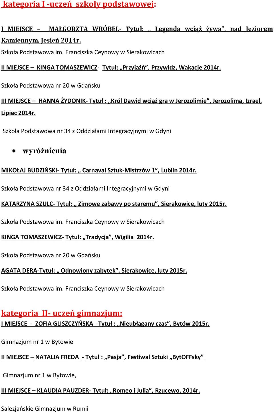 Szkoła Podstawowa nr 20 w Gdańsku III MIEJSCE HANNA ŻYDONIK- Tytuł : Król Dawid wciąż gra w Jerozolimie, Jerozolima, Izrael, Lipiec 2014r.