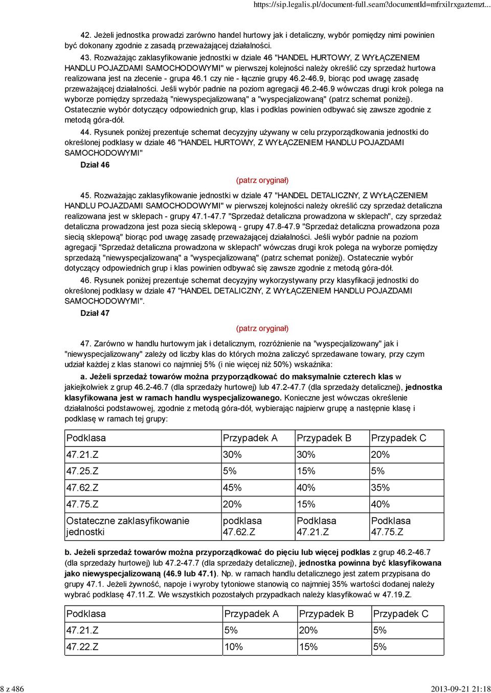 zlecenie - grupa 46.1 czy nie - łącznie grupy 46.2-46.9, biorąc pod uwagę zasadę przeważającej działalności. Jeśli wybór padnie na poziom agregacji 46.2-46.9 wówczas drugi krok polega na wyborze pomiędzy sprzedażą "niewyspecjalizowaną" a "wyspecjalizowaną" (patrz schemat poniżej).