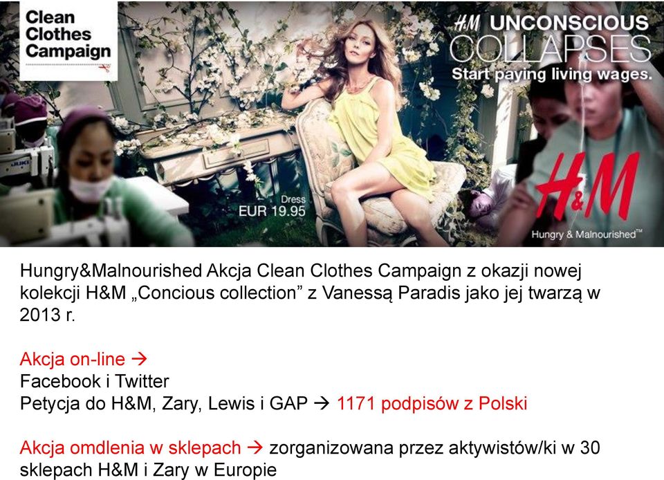 Akcja on-line Facebook i Twitter Petycja do H&M, Zary, Lewis i GAP 1171 podpisów